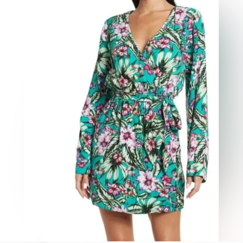 Walter Baker Jubilee Tropical Floral Wrap Resortwear Mini Dress Medium Aloha